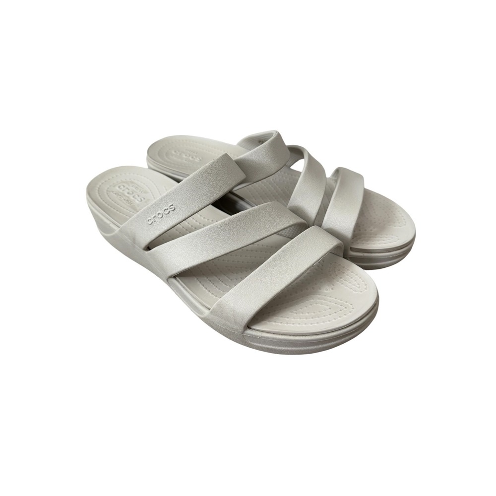 Crocs Getaway Strappy Dual Comfort Wedge Sandals Neutral Taupe 11W Tik Tok Viral